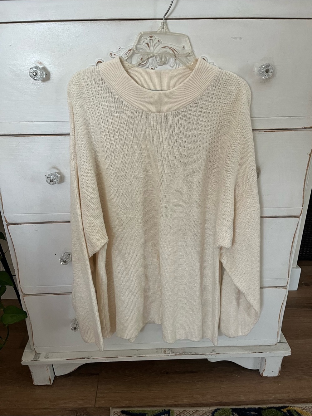Free People Beach Ivory Ribbed Mock-Neck Lightweight Sweater